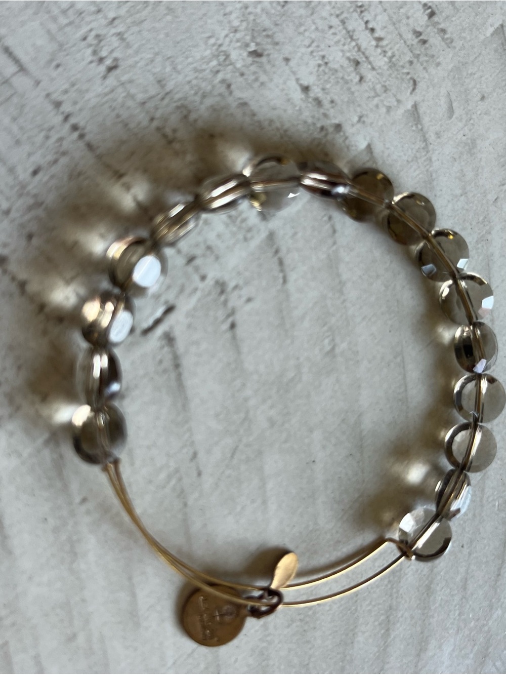 Alex and Ani Gold-Tone Wire Bracelet with Faceted Smoke Beads